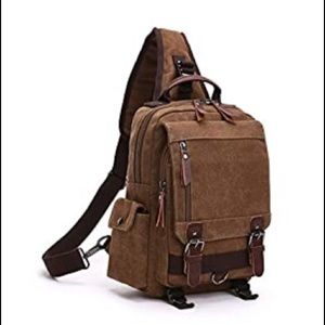 Tan/Brown - NWT Canvas - Chest Shoulder Backpack Travel Bag Cross body Messenger